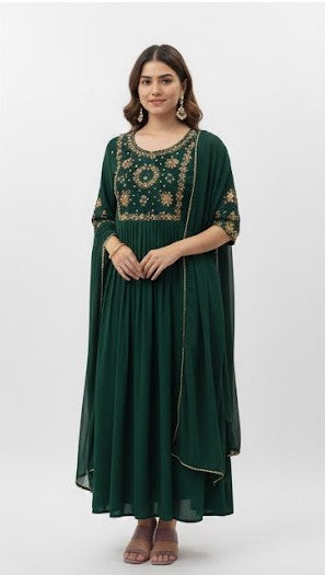 Emerald Green Heavily Embroidered Festive Anarkali Gown