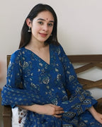 Classic Blue Floral Printed Kurta Set with Dupatta