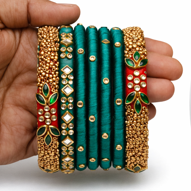 A beautifully handcrafted set of silk thread bangles