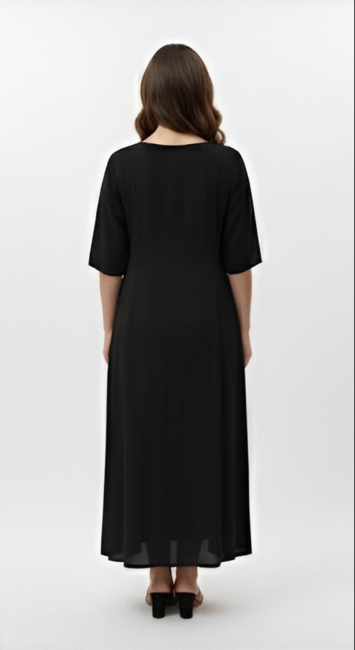 Midnight Black Embroidered Chiffon Gown