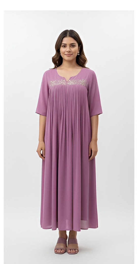 Mauve Mist Embroidered Chiffon Gown