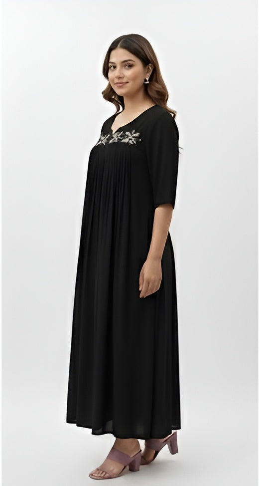 Midnight Black Embroidered Chiffon Gown