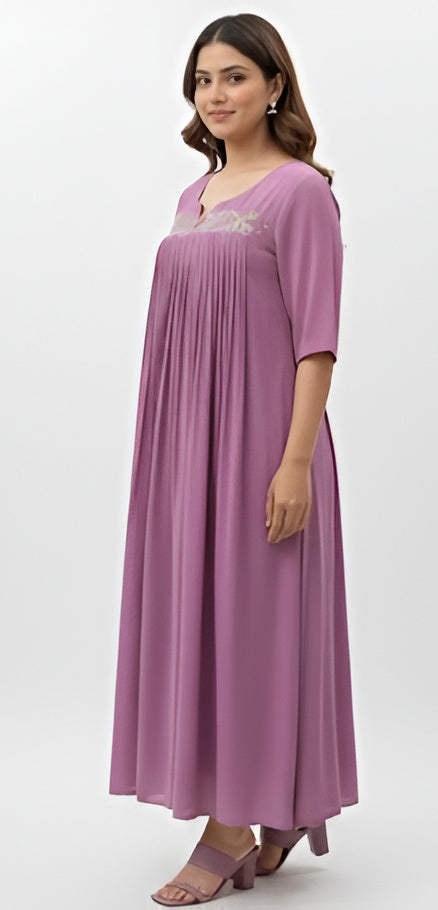 Mauve Mist Embroidered Chiffon Gown