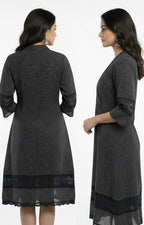 Cotton Black Block-Print Tiered Maxi Gown with Pockets