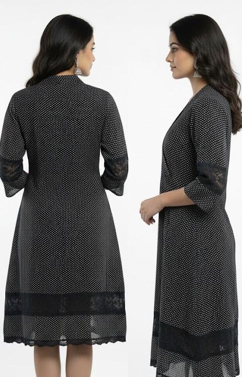 Cotton Black Block-Print Tiered Maxi Gown with Pockets