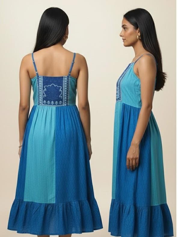 Pure Cotton Blue Ethnic Maxi Gown