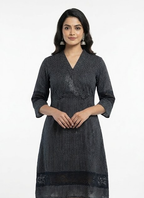 Cotton Black Block-Print Tiered Maxi Gown with Pockets