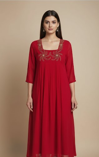 Azure Leaf-Print Tunic Top.