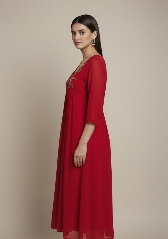 Azure Leaf-Print Tunic Top.