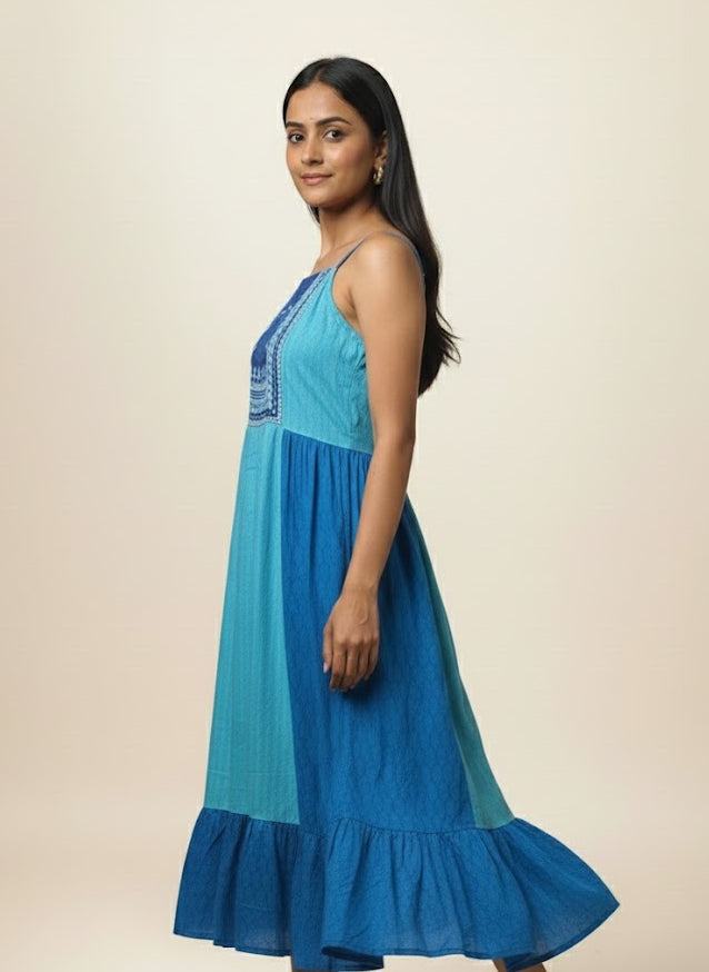 Pure Cotton Blue Ethnic Maxi Gown